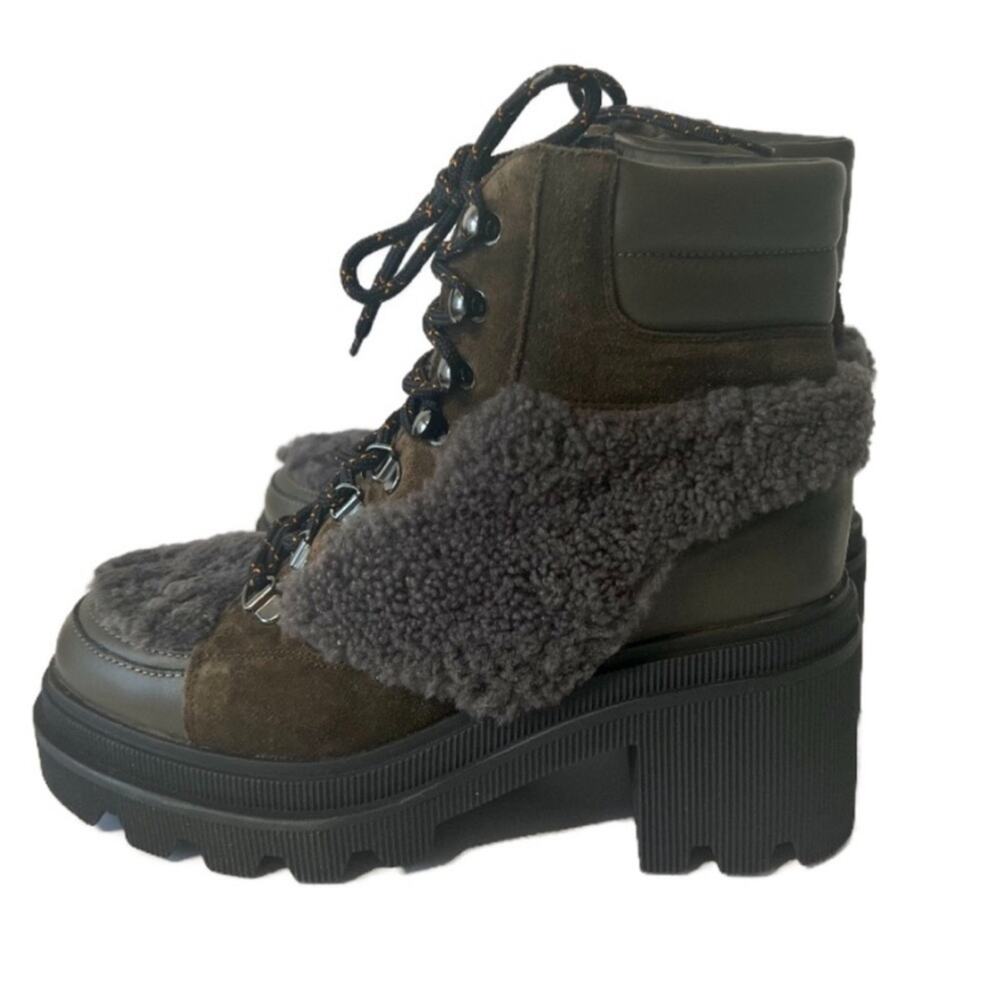 Voile Blanche Loden Faux Shearling Trim Lug Sole Leather Boots Khaki size 38 - Picture 4 of 10